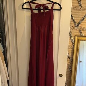 Women's Burgundy Smocked Maxi Dress with Tie Straps